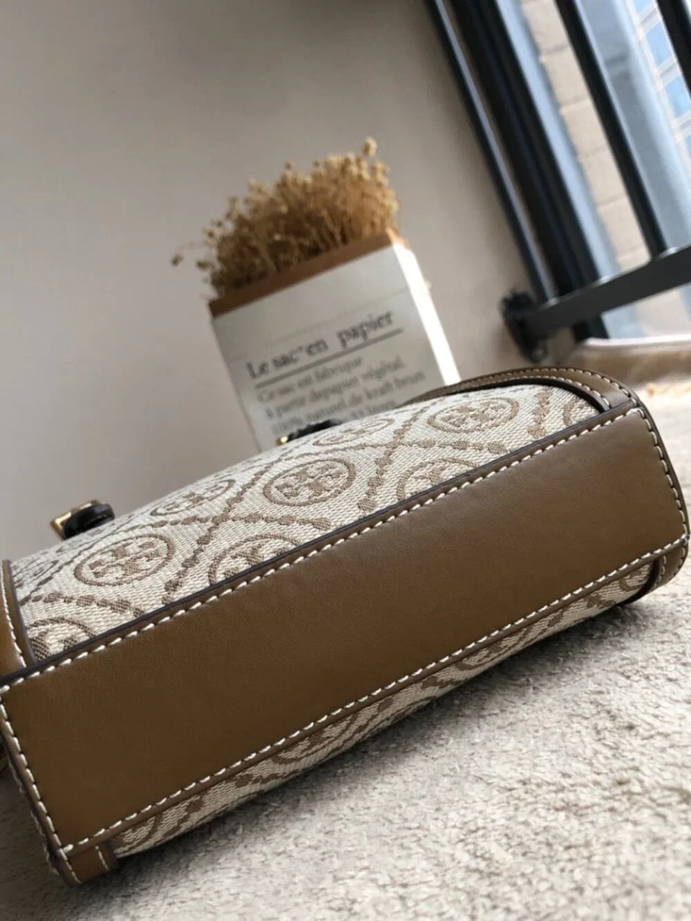 Vintage Monogram Canvas Mini Tote Crossbody Bag Brown Leather Trim Top Handles